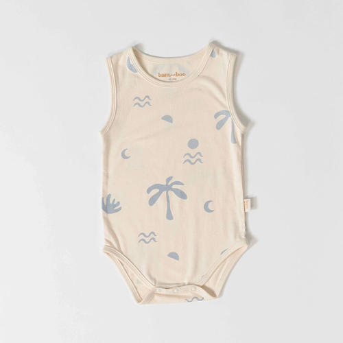 Cali Baby Bamboo Onesie | Hand printed palm trees, moons suns & waves – Bam Loves Boo