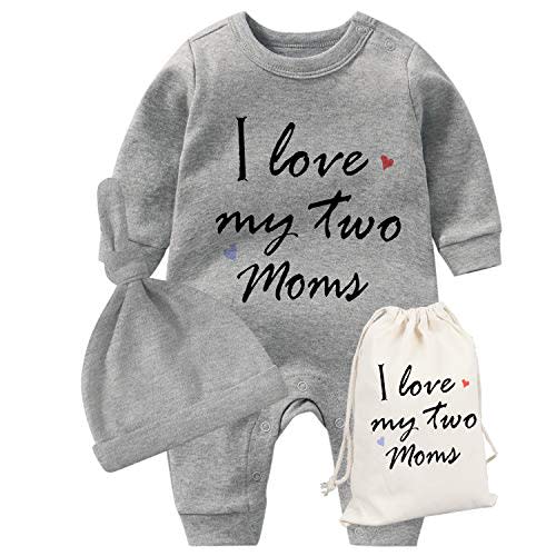 YSCULBUTOL Baby Twins Bodysuit Unisex Romper Mothers Day I Love My Two Mom Newborn Baby Clothes Twin Outfits Set
