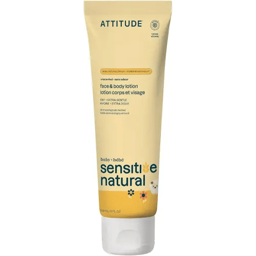 ATTITUDE Baby Lotion for Sensitive Skin with Oat, EWG Verified, Plant and Mineral-Based Ingredients, Vegan Personal Care Products, Unscented, 8 Fl Oz