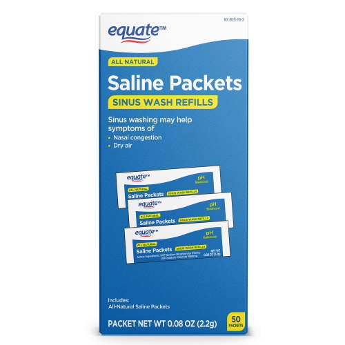 Equate Natural Saline Powder Packets Sinus Wash Refills for Allergies & Congestion Relief, 50 Count HSA/FSA Eligible