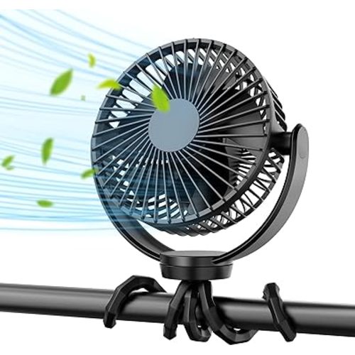 Koonie 5000mAh Portable Stroller Fan - 3-Speed Battery Operated, Flexible Clip-on Tripod, 360° Rotate Flexible Tripod,USB Rechargeable Cooling for Bike, Treadmill, Travel & Car Seat