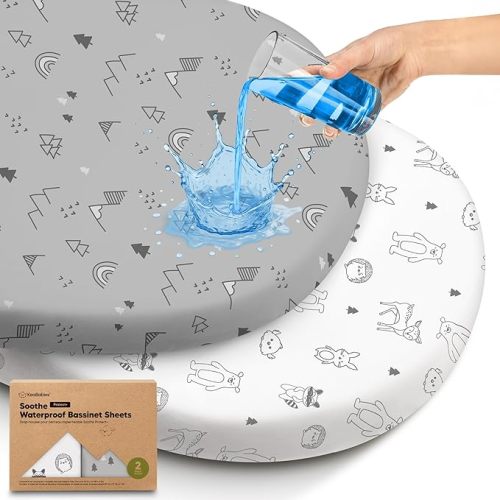 2-pk Waterproof Bassinet Sheets Girls, Boys, Cotton – 33" × 17" Universal Bassinet Mattress Pad Protector Cover, Compatible with Graco, Baby Delight, Chicco, Halo Bassinest Swivel Sleeper (Woodland)