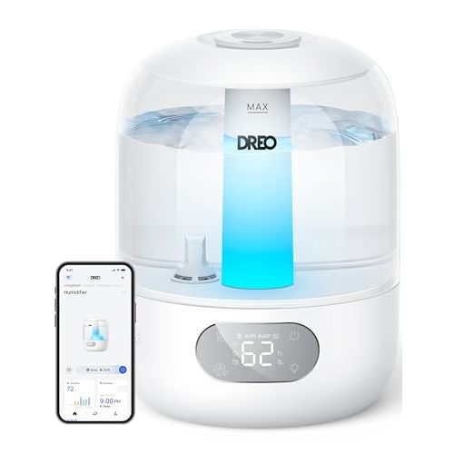 DREO Humidifiers for Bedroom, Cool Mist Ultrasonic Humidifier with 26dB Quiet & RGB Lighting, Top Fill 3L Tank, Easy Clean, 30 Hr Runtime for Home, Baby, Plant, Nursery, Work with Google/Alexa