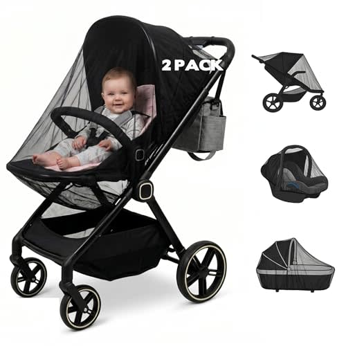 2 Pack Universal Baby Mosquito Net Cover for Stroller Car Seat Bassinet Infant Bug Mesh Netting Screen Crib Carrier Carriage