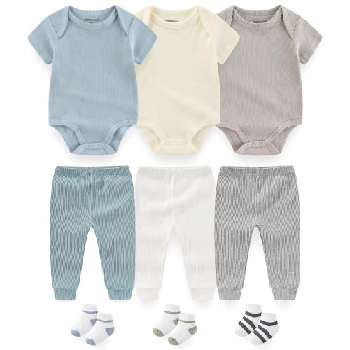 Baby Layette Gift Set 9-Piece Baby Bodysuits and Pants Sets Infant Boys Girls Clothes Outfits