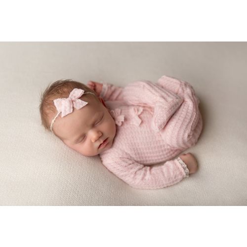 Newborn Girl Romper-  &quot;Tatum&quot;  Pink footed romper with matching headband. Newborn girl photo outfit, Newborn photo prop, newborn pajamas