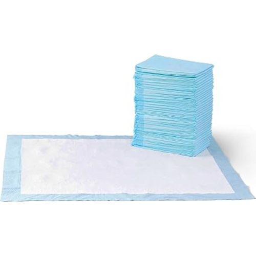 Amazon Basics Leak-Proof Dog and Puppy Potty Training Pee Pads with Quick-Dry 5-Layer Design, Housebreaking, Standard Absorbency, X-Large, 28 x 34 Inch, Blue & White, 60-Pack