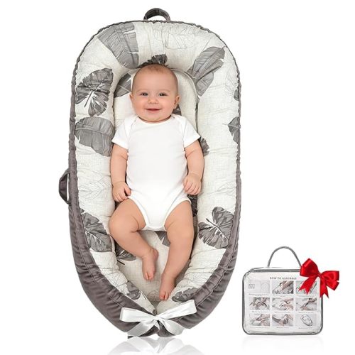 Baby Lounger | Organic Cotton Infant Lounger | Reversible, Adjustable & Portable Floor Lounger | Soft, Breathable, Washable Cover