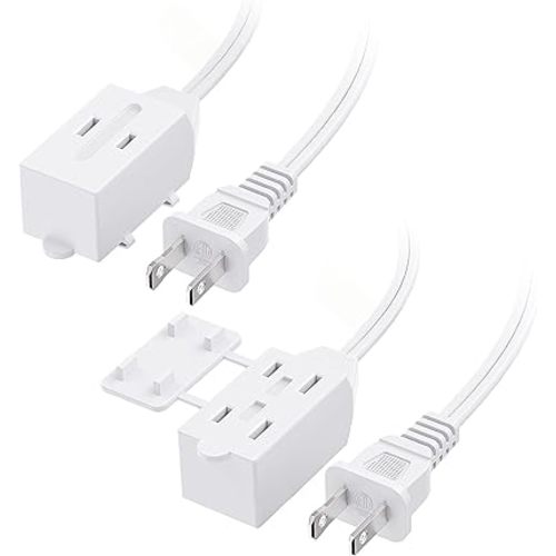 [ETL Listed] Cable Matters 2-Pack 16 AWG 2 Prong Extension Cord 6 ft, 13A 3-Outlet Extension Cords with Tamper Guard, 13 Amp, 1625 Watts, White