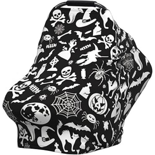 Goth Halloween Skull Pumpkin Gothic Baby Stuff Car Seat Cover for Baby,Mom Nursing Breastfeeding Covers,Multi-Use Car Seat Canopy Carrier Cover,Newborn Shower Gift for Boys Girls