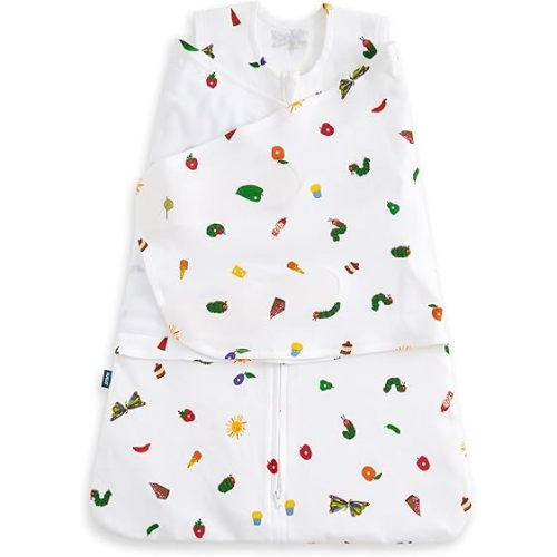 HALO Eric Carle 100% Cotton Sleepsack Swaddle, 3-Way Adjustable Swaddle Blanket, TOG 1.5, Hungry Caterpillar Feast, Small, 3-6 Months
