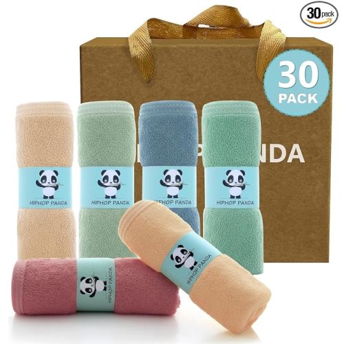 HIPHOP PANDA Soft Baby Washcloths, 2-Layer, 30 Pack Newborn Gift Set | Rayon Made from Bamboo | Absorbent Reusable Wipes for Delicate Skin | Newborn Gift Set | Registry Ready | Pastel Macaron