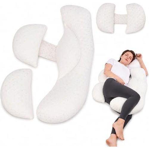 Pregnancy Pillow, Maternity Body Pillow for Back Pain Relief & Full Body Support, Comfortable Pillow with Removable & Adjustable Cover for Pregnant Women