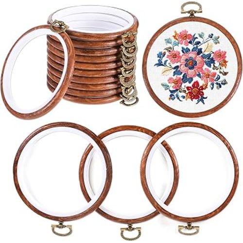 15 PCS 4 Inch Embroidery Hoops, Imitated Wood Circle Frame Cross Stitch Hoop Ring Adjustable Embroidery Hoop Round Embroiderys Hoops for Art Craft Handy Sewing and Graduation Gifts