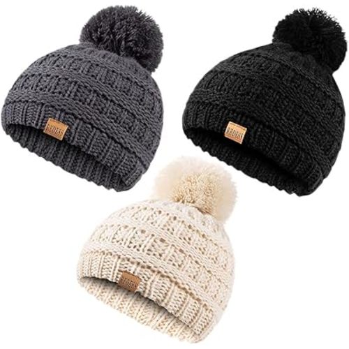 REDESS Baby Kids Winter Warm Hats, Infant Toddler Children Pom Pom Beanie Knit Cap Girls Boys
