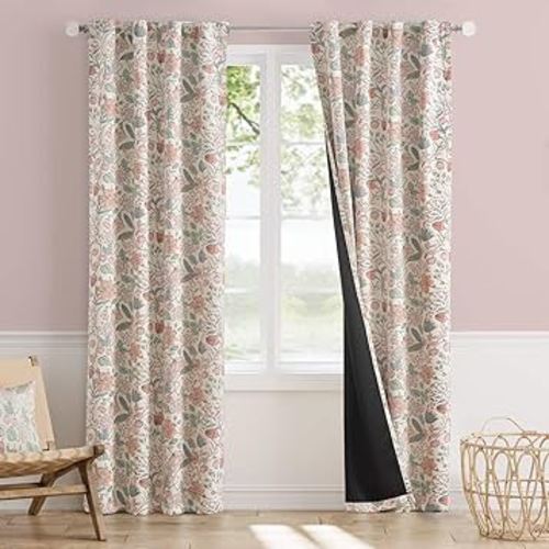 Vangao Pink Nursery Curtains for Girls Room Easter Floral 100% Blackout Curtains 84 Inch Length Farmhouse Drapes for Bedroom Room Darkening Flower Patterned Window Treatment for Kids Set of 2
