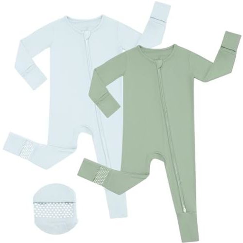 JunNeng Viscose from Bamboo Sleeper with Mittens, 2 Way Zipper Baby Boy Pajamas, Non Slip Sleep'N Play Romper