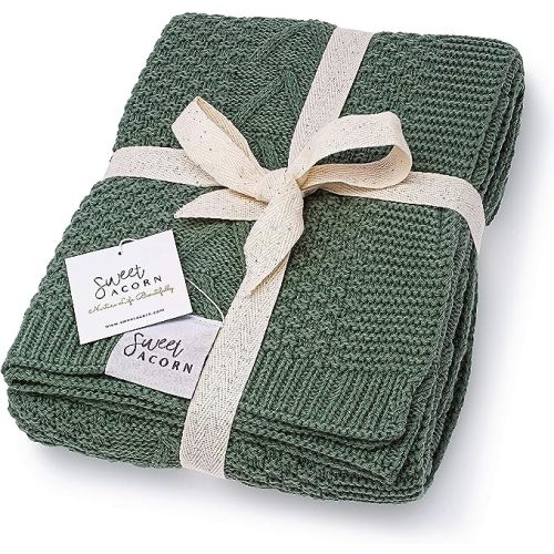 Knit Baby Blanket in Elegant Pattern, Organic Cotton Blankets for Crib or Stroller, Receiving Blankets - Juniper Green