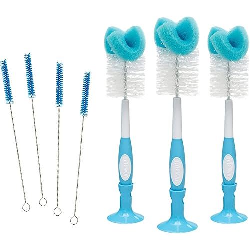 Dr. Brown's Vent Cleaning Baby Bottle Brushes - 4pk and Baby Bottle Cleaning Brush with Sponge and Scrubber - Blue - 3pk