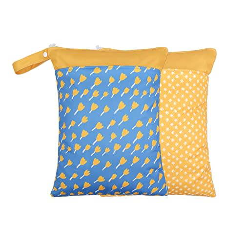 2 Pack Wet Dry Bags for Baby Cloth Diapers&Breast Pump Parts, Waterproof Reusable Wet Bag with Two Zippered Pockets & Handle, Beach Pool Gym Bag Stroller Yoga Toiletries Daycare Organizer for Swimsuit Wet Clothes, 11.8 inch x 15.7inch