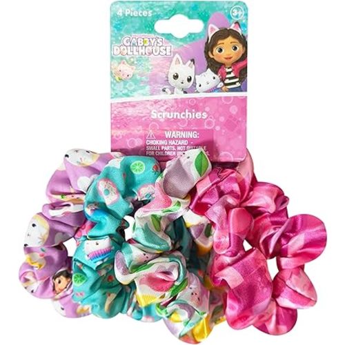 LUV HER Gabby's Dollhouse Cute Scrunchies for Girls of All Ages - 4 Large Hair Scrunchies - 4 Printed Scrunchies with Your Favorite Characters - Hair Accessories for girls 3+