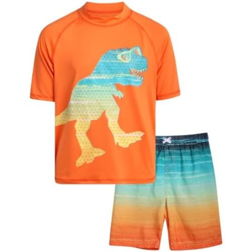 iXtreme Boys Rash Guard Set - 2 Piece UPF50+ Sun Protection Quick Dry Short Sleeve Swim Shirt & Swim Trunks for Boys (12M-14)