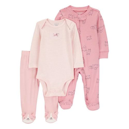 Baby Girls Carter's 3-pc. Long Sleeve Bodysuit, Pant, & Footed Sleeper Set