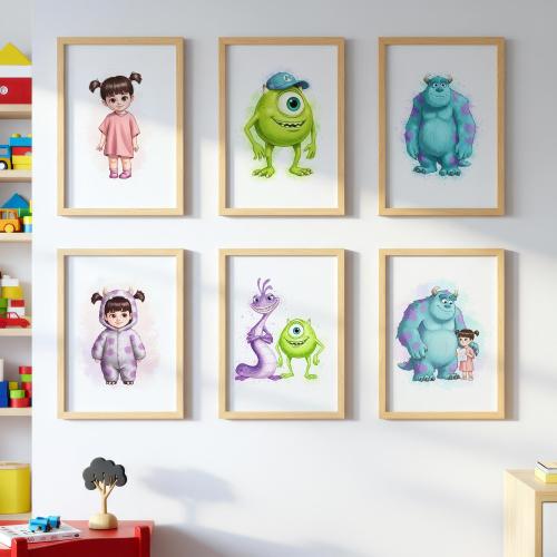 Monster Inc wall art Set of 6, Sully, Mike, and Boo Nursery Decor, Playroom Poster, Kids Room Printable Art, Digital Download