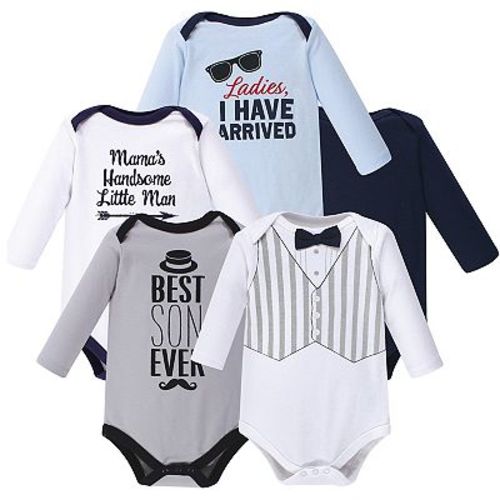 Hudson Baby Infant Boy Cotton Long-Sleeve Bodysuits 5pk, Handsome Little Man