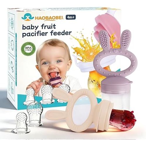 Baby Solids/Frozen Fruit Feeder Pacifier, Infant Teether Toy 4M+, BPA-Free Silicone Pouch & Nipple, Safely Introduce Solids, Teething Relief, 2-Pack