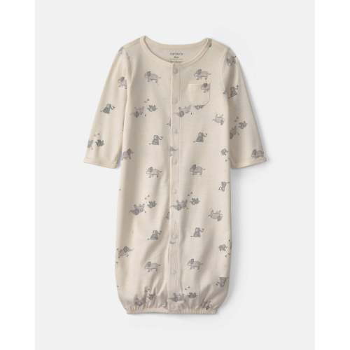 Baby Elephant 100% Cotton Converter Gown - Ivory