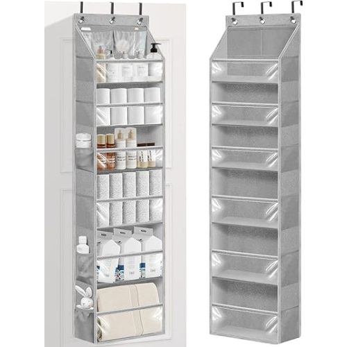 STORAGE MANIAC Over the Door Organizer Large Capacity Hanging Organizer, Clear Deep Pockets Behind Door Closet Organizer and Storage for Nursery, Bathroom, Bedroom, Pantry, 1 Pack Grey
