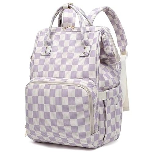 Baby Diaper Bag Backpack for Mom, Large Capacity Travel Nappy Bag for Boys & Girls with Stroller Straps (Corduroy Checkered Purple)