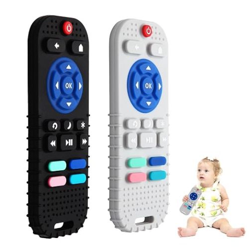 Hooku 2 Pack Remote Teether for Baby, Silicone Teethers for Babies 6-12 Months, Baby Teething Toys for Babies 0-6 Months, Remote Control Toy, Infant Gifts for Boys Girls