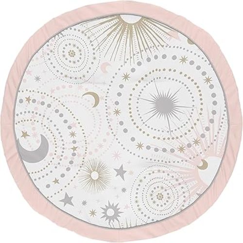 Sweet Jojo Designs Blush Pink, Gold and Grey Star and Moon Playmat Tummy Time Baby and Infant Play Mat for Celestial Collection