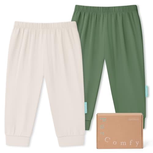PurComfy Supersoft Baby Pants, 2-Pack Premium Bamboo Viscose Jogger Pants, Elastic Waist, Unisex 0-24 Months