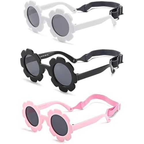 Baby flower sunglasses with strap Girls Flexible Bendable Polarized Sunglasses for Newborn Girls Age 0-24 Months