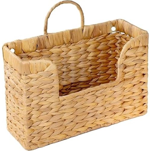 Magazine Holder Wall Basket Water Hyacinth Woven Mail Organizer, Wicker Wall Hanging Baskets for Magazines, Letters & Storage Decorative Mail Holder, Magazine Rack, Hanging Basket 11.8x4.3x7.9 Inch