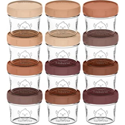 KeaBabies 12-Pack Glass Baby Food Containers - 4 oz Leak-Proof, Microwavable Baby Food Storage Containers, Baby Food Freezer Tray, Puree Glass Baby Food Jars, Baby Bullet Jars with Lids (Terracotta)