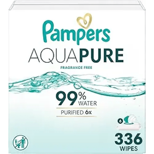 Pampers Aqua Pure Baby Wipes, Unscented, Fragrance Free, 99% Water, Water Based, Multi-Use, 336 Wipes Total (6X Flip-Top Packs)