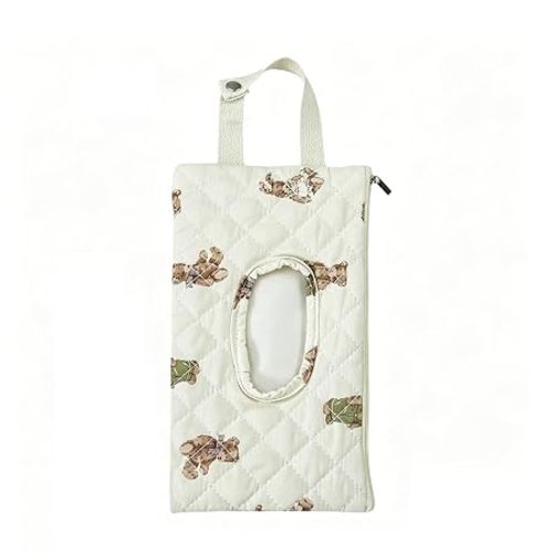 Quilted Baby Wipe Holder Quilted Wipe Pouch Portable Hanging Floral Wet Wipes Bag for Car, Stroller (Bear 3)