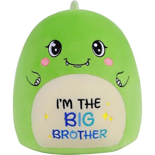 Big Brother Dinosaur Stuffed Animals: 9-Inch Cute Green Dinosaur Plush Toys, I’m The Big Brother Plushie Pillows, New Sibling Gifts for Boys Baby Shower Present