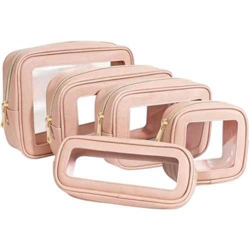 5Pcs Diaper Bag Organizer Pouch Set, Waterproof Travel Clear Makeup Bag Set for Women Small Toiletry Bag Travel Packing Organizer Bags Cosmetic Case with Zipper Compact Car Organizer Bag (Pink Set)