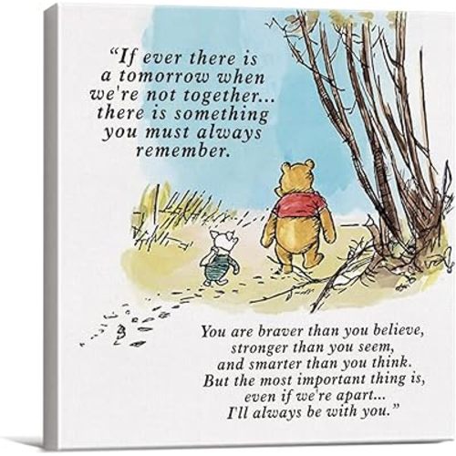Classic Winnie the Pooh Wall Art Decor If Ever There Is A Tomorrow Quote Canvas Painting Pictures Framed Print Sign Artwork Ready to Hang for Home Nursery (8x8 Inch)