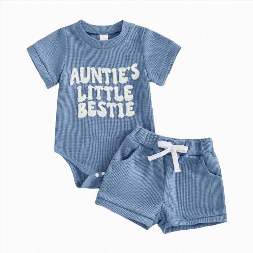 TOWED22 Toddler Baby Boys Baseball Outfits Embroidery Short Sleeve T Shirts and Plaid Shorts Set 2Pcs Summer Clothes Sets Blue,0-3 M