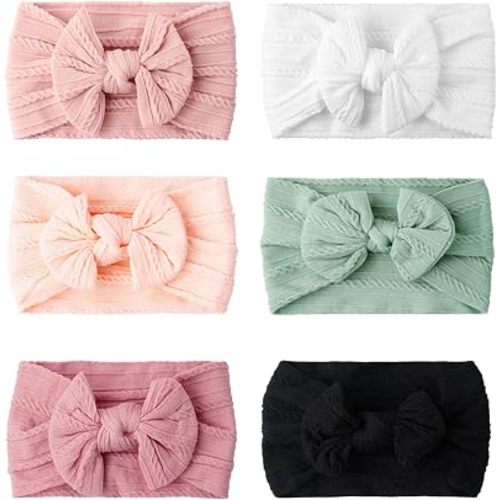 Baby Headbands, Girls Headbands with Bows with Bows, Soft Stretchy Nylon Hair Bands Hair Accessories for Newborn Infant Toddler (6 Pack,Bow,Rose)