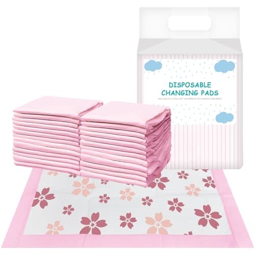 FORYEE Disposable Changing Pad Liners for Baby 17 x 13 Inches (50 Pack) Absorbent Waterproof Underpads Incontinence Care Soft Non-Woven Fabric Breathable Changing Pad (Cherry Blossom)