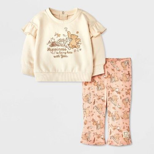 Baby Girls' 2pc Disney Winnie The Pooh Fleece Sweatshirt and Ribbed Pants Set - Beige 0-3M