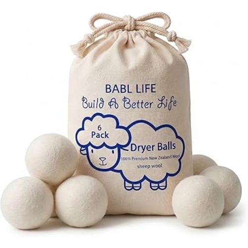 Wool Dryer Balls 6 Pack, 100% New Zealand Wool, Reusable Dryer Balls for Laundry, Natural Fabric Softener, Helps Reduce Drying Time, Wrinkles & Static Cling, 2.6 Inch
