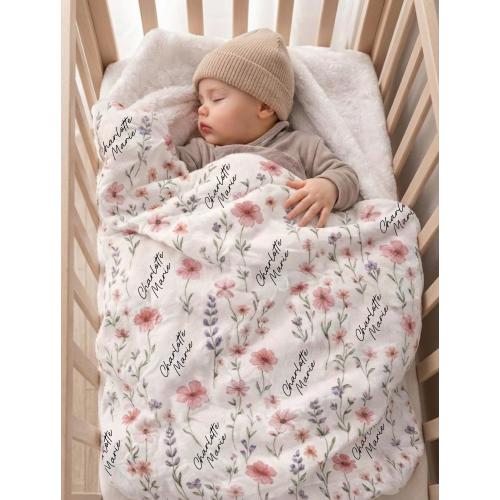 Personalized Wildflower Baby Blanket, Custom Baby Name Blanket, Newborn Girl Nursery Decor, Newborn Swaddle, Girls Blanket, Floral Blanket